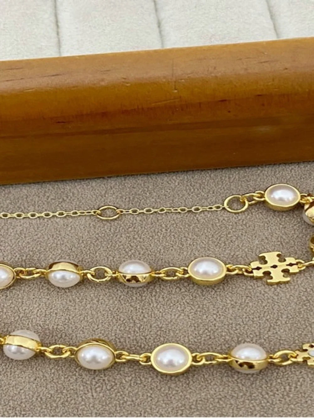 Tory Burch Gold Pearl Link Bracelet